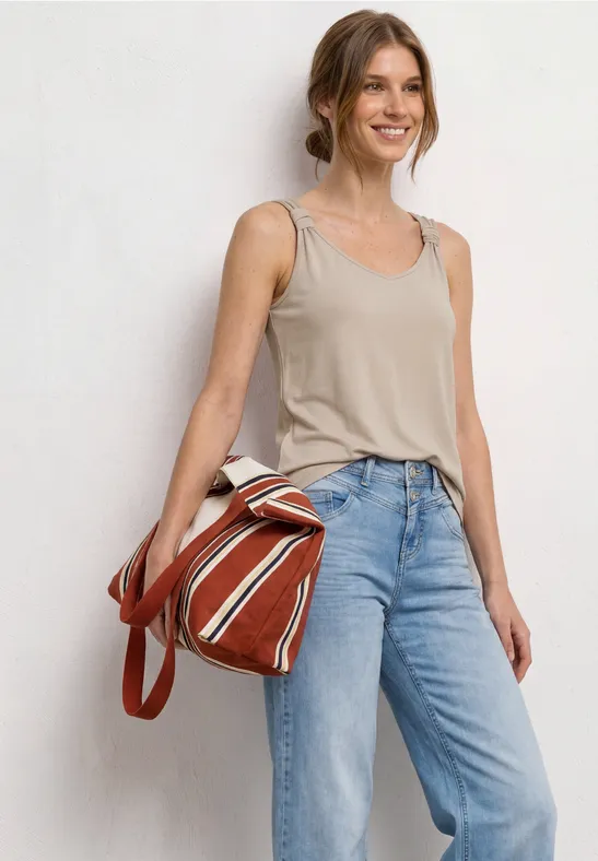 Top mit V-Neck und Knotendetail female Beige