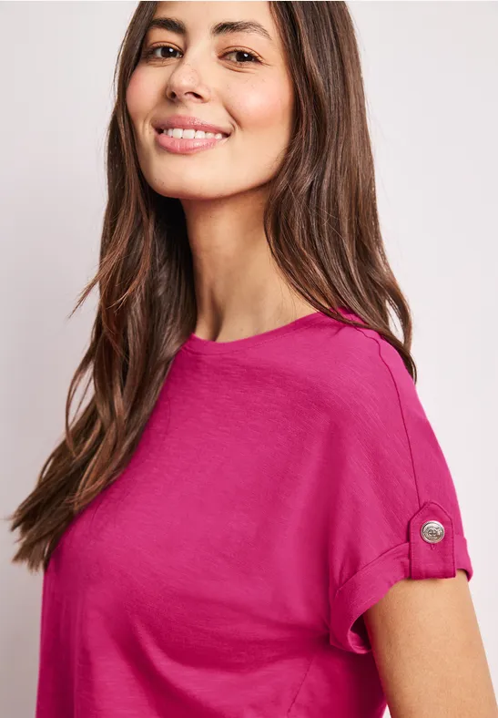 Street One Frauen T-Shirt mit Rundhals und Knopfdetails in Pink, Gr: 44
