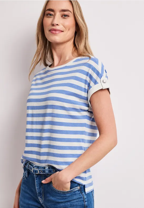 Street One Frauen T-Shirt mit Rundhals und Knopfdetail in Blau, Gr: 46