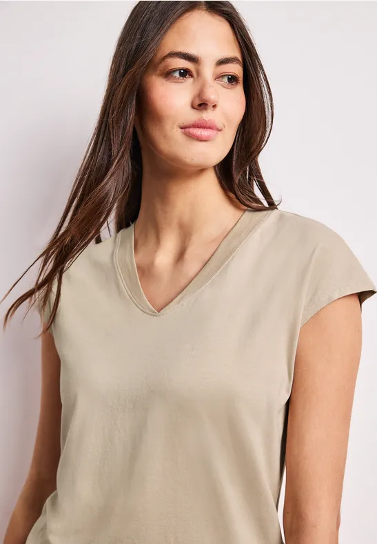 Street One Frauen Dropped Shoulder Shirt mit V-Neck in Beige, Gr: 34
