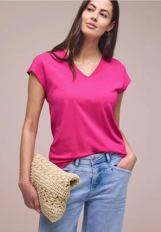 Street One Frauen Dropped Shoulder Shirt mit V-Neck in Pink, Gr: 44