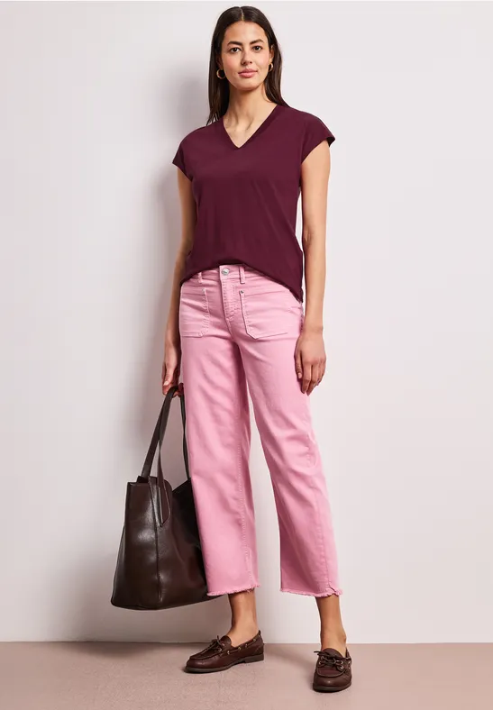 Street One Frauen Dropped Shoulder Shirt mit V-Neck in Rot, Gr: 38