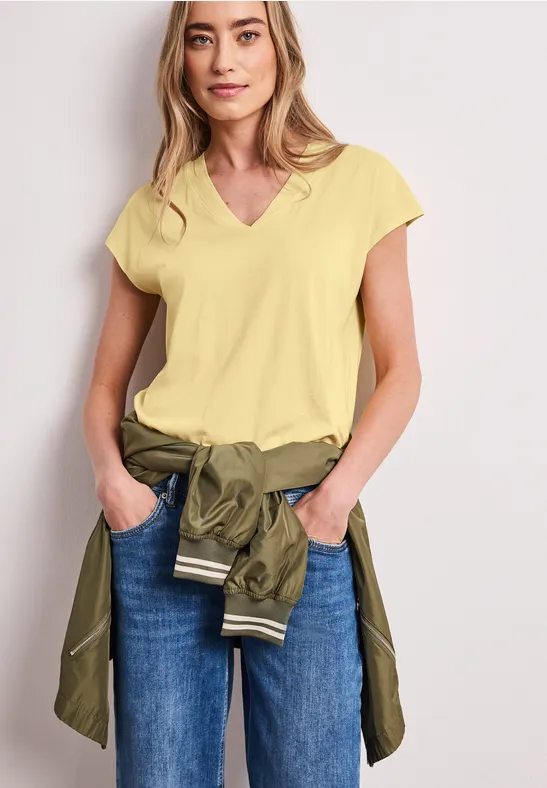Street One Frauen Dropped Shoulder Shirt mit V-Neck in Gelb, Gr: 40