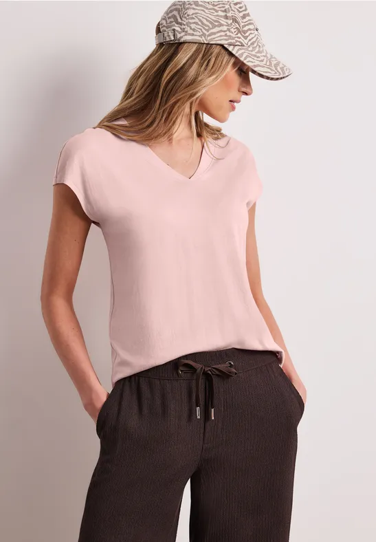 Street One Frauen Dropped Shoulder Shirt mit V-Neck in Rosa, Gr: 36