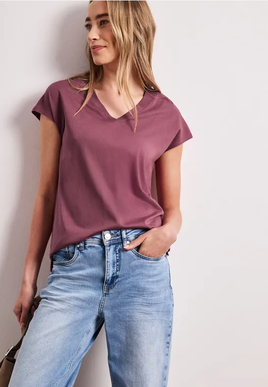 Street One Frauen Dropped Shoulder Shirt mit V-Neck in Rosa, Gr: 46