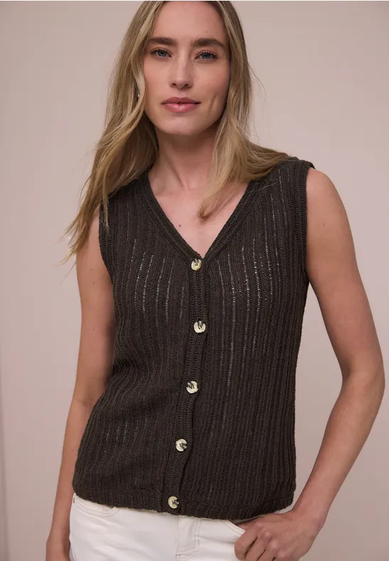 Street One Frauen Weste mit V-Neck und Knopfleiste in Braun, Gr: 38