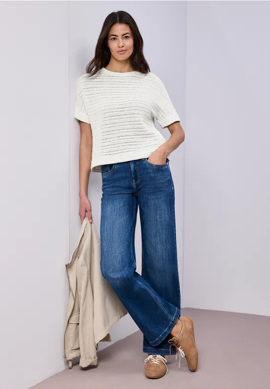 Street One Frauen T-Shirt mit Rundhals und Struktur in Weiß, Gr: 40