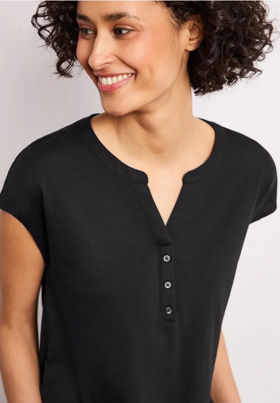 Street One Frauen Dropped Shoulder Shirt mit Split Neck in Schwarz, Gr: 40
