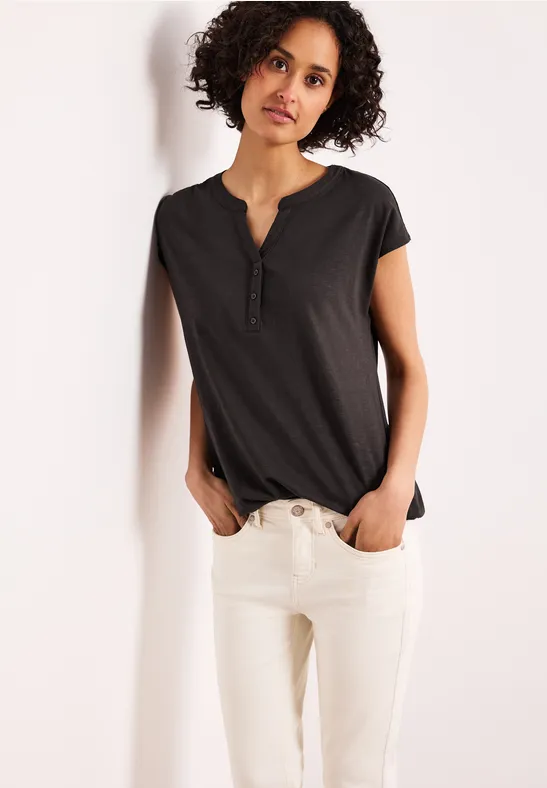 Street One Frauen Dropped Shoulder Shirt mit Split Neck in Braun, Gr: 38