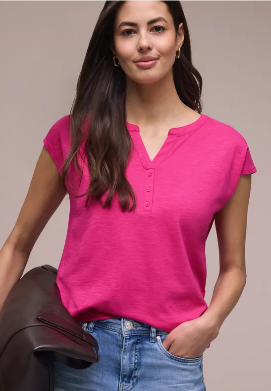 Street One Frauen Dropped Shoulder Shirt mit Split Neck in Pink, Gr: 42