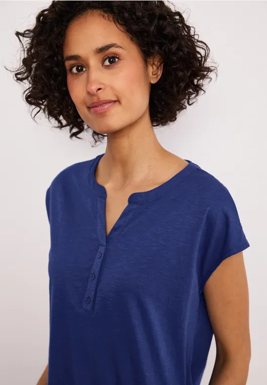 Street One Frauen Dropped Shoulder Shirt mit Split Neck in Blau, Gr: 38