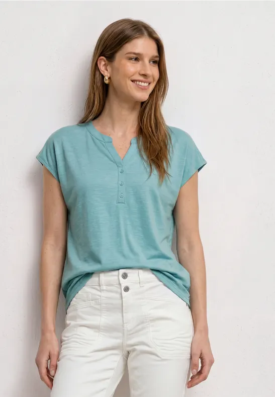 Dropped Shoulder Shirt mit Split Neck Grün