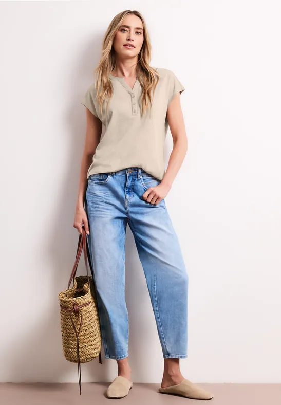 Street One Frauen Dropped Shoulder Shirt mit Split Neck in Beige, Gr: 46