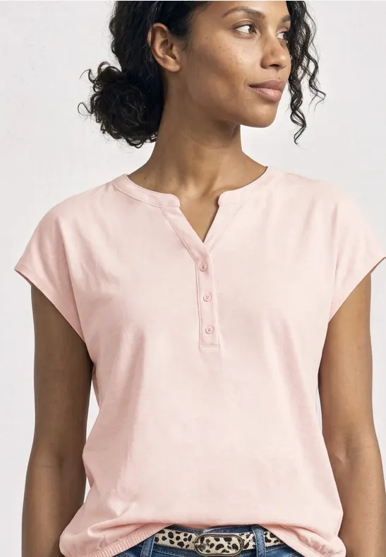 Street One Frauen Dropped Shoulder Shirt mit Split Neck in Rosa, Gr: 36