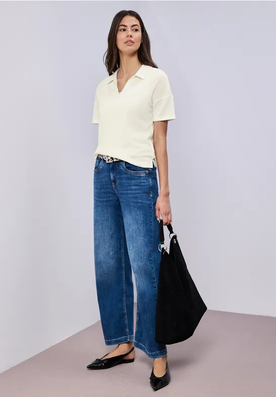 Kurzarm Poloshirt in Unifarbe female Weiß