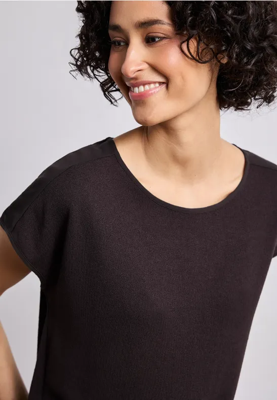 Street One Frauen Shirt mit Boatneck und Schulterdetail in Braun, Gr: 38