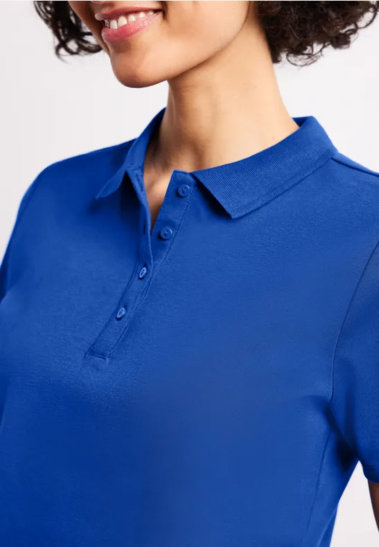 Kurzarm Poloshirt in Rippstruktur female Blau