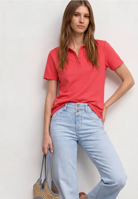 Kurzarm Poloshirt in Rippstruktur