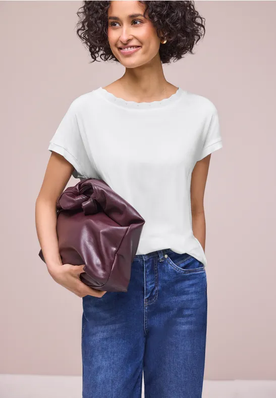 Street One Frauen T-Shirt mit Rundhals und Deko-Tape in Weiß, Gr: 42