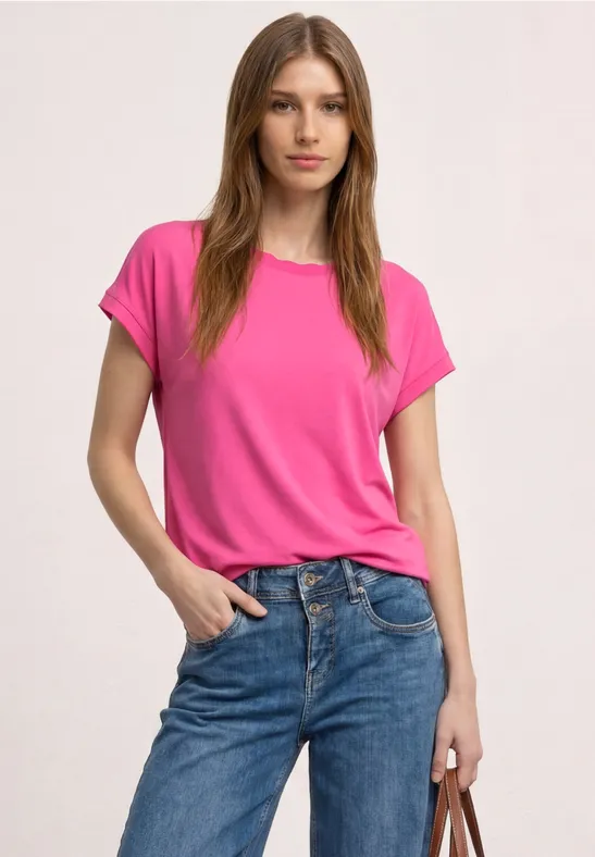 Street One Frauen T-Shirt mit Rundhals und Deko-Tape in Pink, Gr: 40