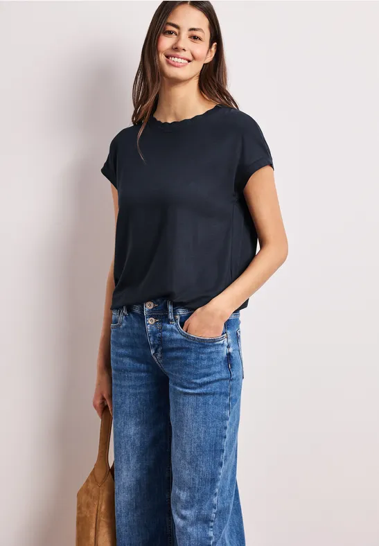 T-Shirt mit Rundhals und Deko-Tape female Blau