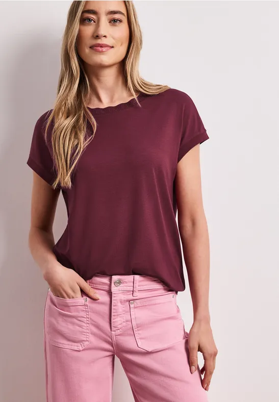 Street One Frauen T-Shirt mit Rundhals und Deko-Tape in Rot, Gr: 36
