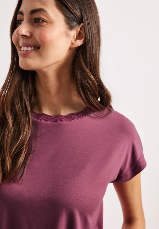 Street One Frauen T-Shirt mit Rundhals und Deko-Tape in Rosa, Gr: 44