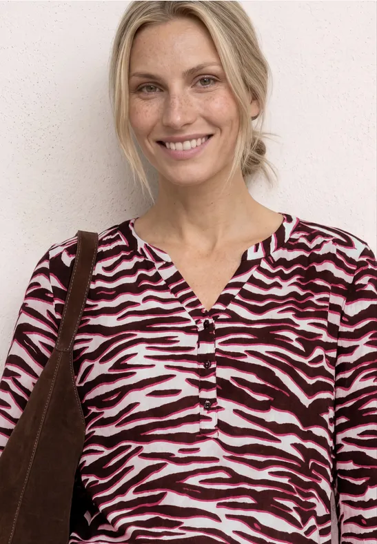 Shirt mit Split Neck und Strukturmix