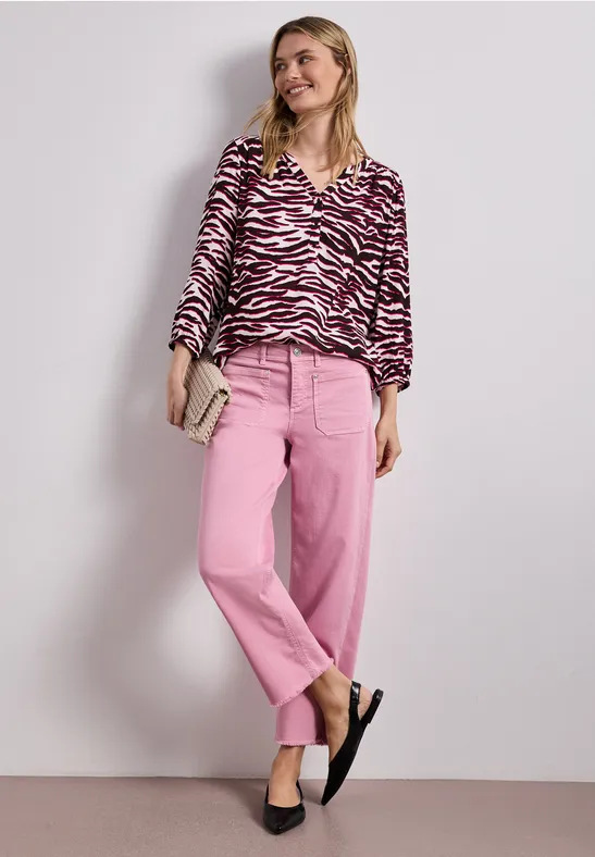 Street One Frauen Shirt mit Split Neck und Strukturmix in Rosa, Gr: 46