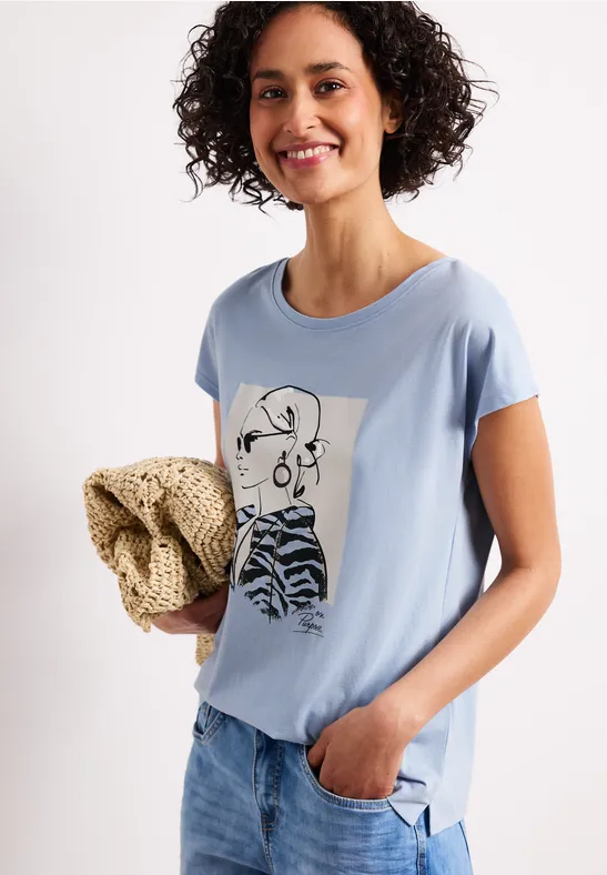 Street One Frauen Dropped Shoulder Shirt mit Print in Blau, Gr: 34