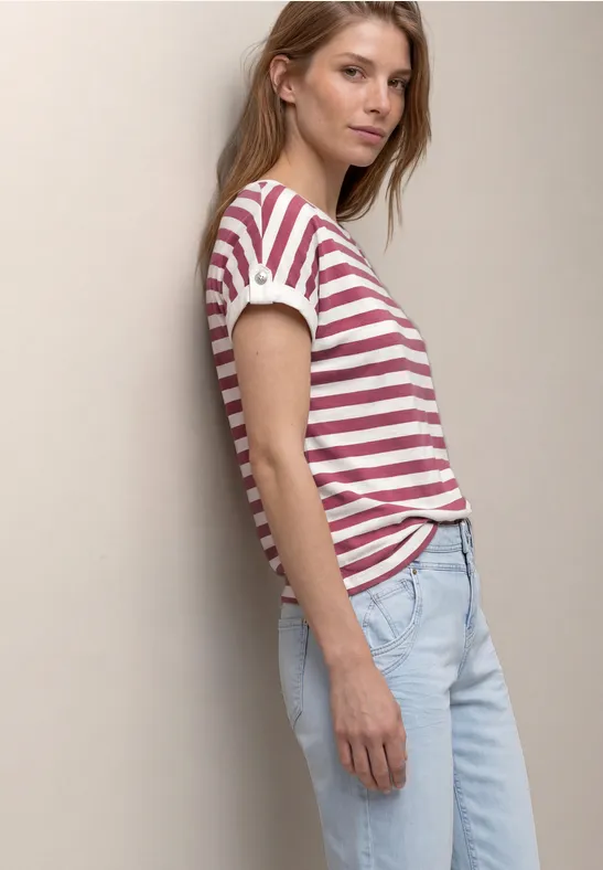 Street One Frauen Dropped Shoulder Shirt mit Streifen in Rosa, Gr: 46