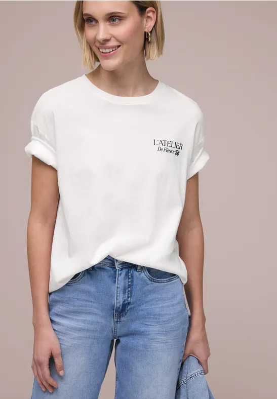 Street One Frauen T-Shirt mit Rundhals und Backprint in Weiß, Gr: 34