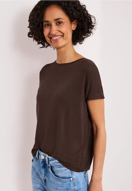 Kurzarm Shirt mit U-Boot-Ausschnitt female Braun