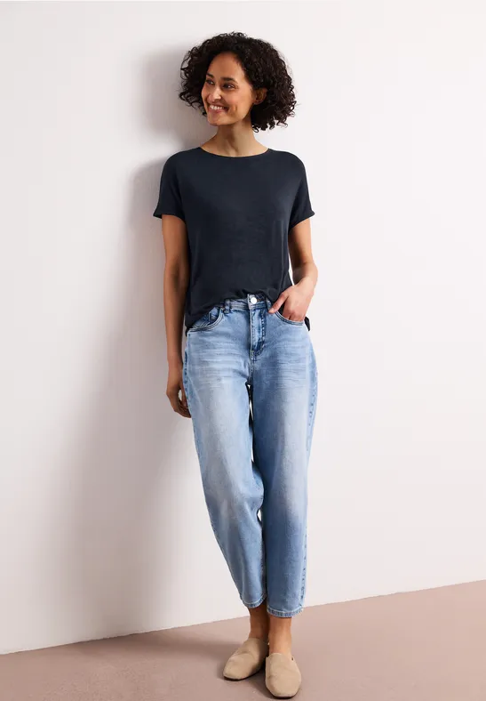 Kurzarm Shirt mit U-Boot-Ausschnitt Blau
