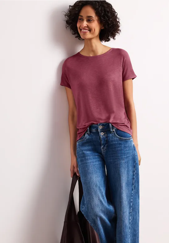 Kurzarm Shirt mit U-Boot-Ausschnitt Rosa