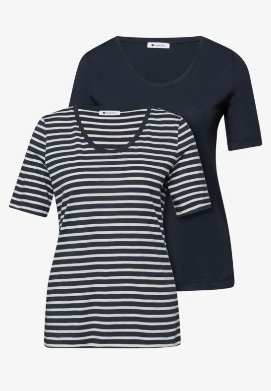 T-Shirts mit rounded V-Neck im 2er-Pack