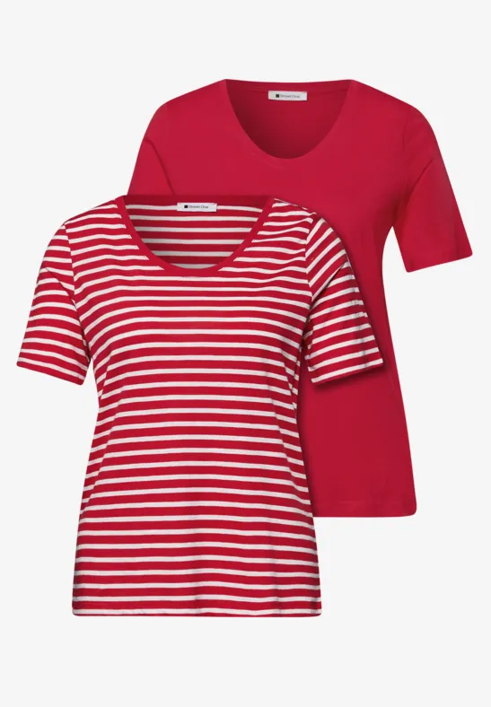 T-Shirts mit rounded V-Neck im 2er-Pack Rot