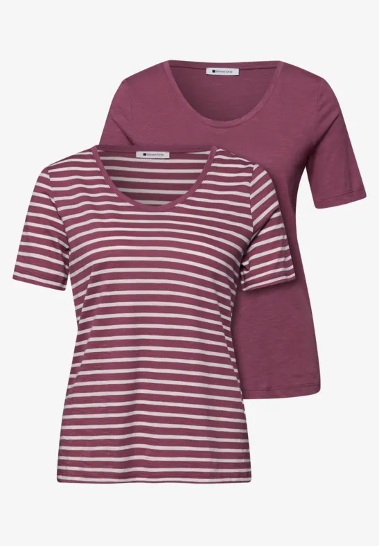 Street One Frauen T-Shirts mit rounded V-Neck im 2er-Pack in Rosa, Gr: 34