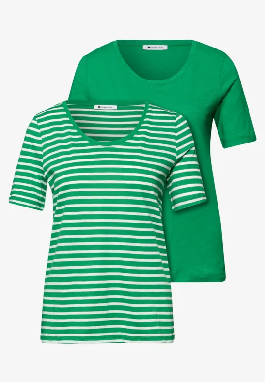 T-Shirts mit rounded V-Neck im 2er-Pack Grün