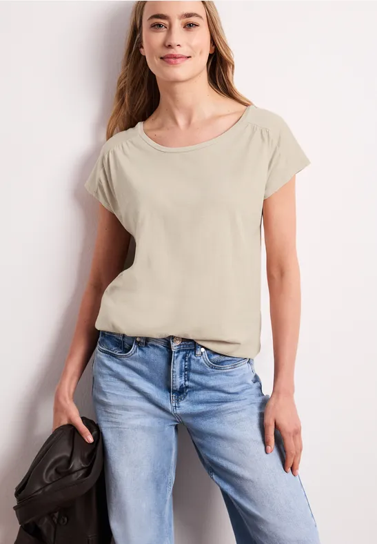 Street One Frauen Shirt mit Rundhals und Raffung in Beige, Gr: 40