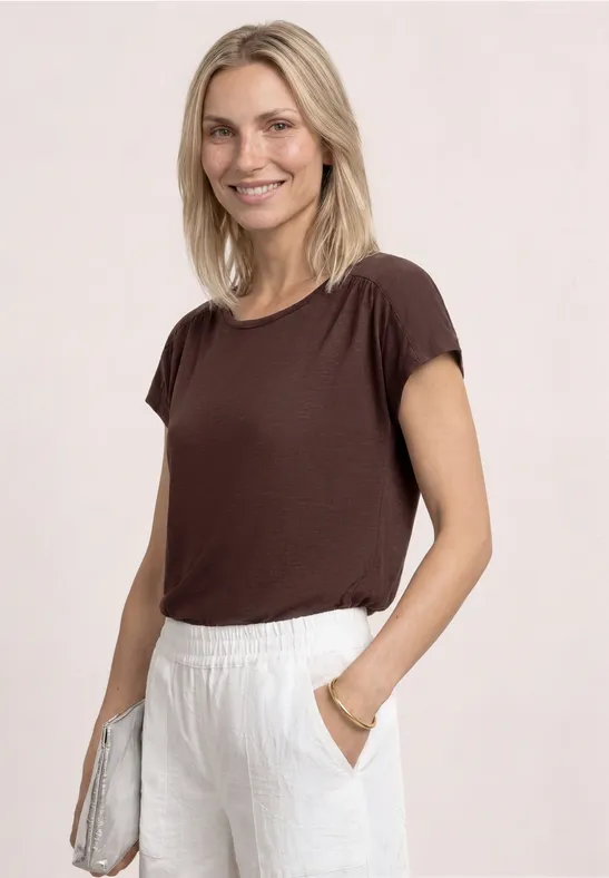 Shirt mit Rundhals und Raffung