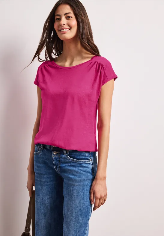 Street One Frauen Shirt mit Rundhals und Raffung in Pink, Gr: 42
