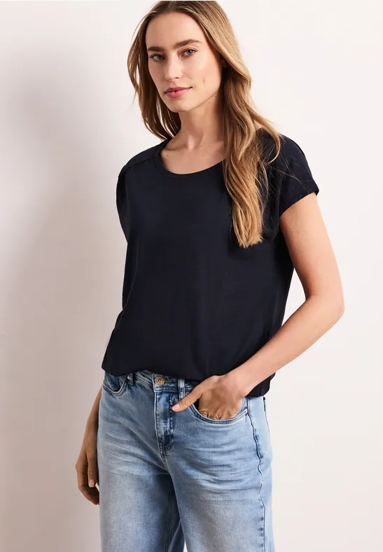 Street One Frauen Shirt mit Rundhals und Raffung in Blau, Gr: 36