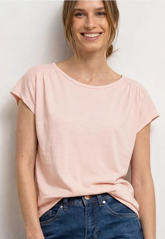 Street One Frauen Shirt mit Rundhals und Raffung in Rosa, Gr: 36