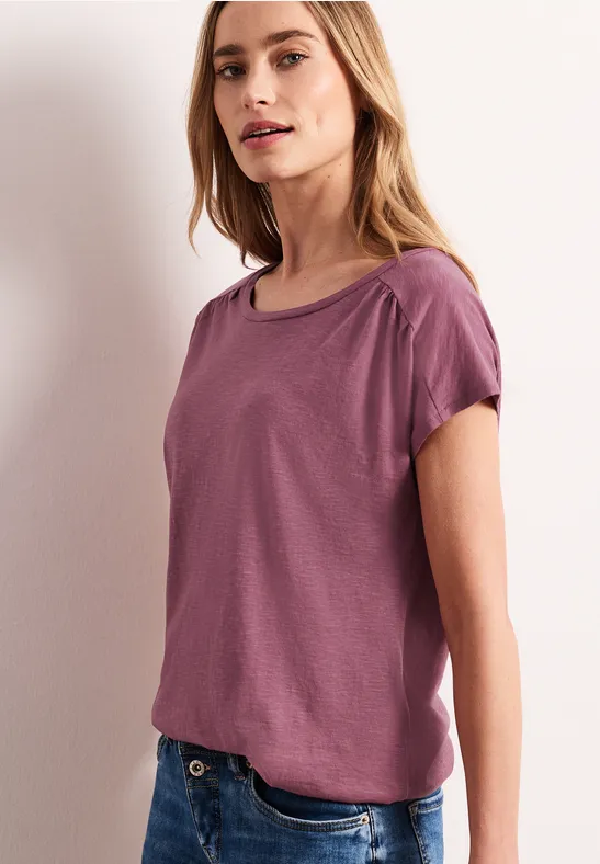 Street One Frauen Shirt mit Rundhals und Raffung in Rosa, Gr: 36