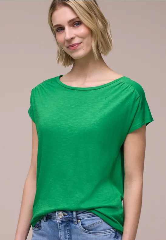 Street One Frauen Shirt mit Rundhals und Raffung in Grün, Gr: 38