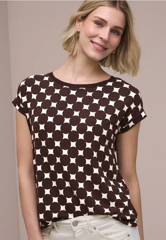 Shirt mit U-Boot-Ausschnitt und Print female Braun