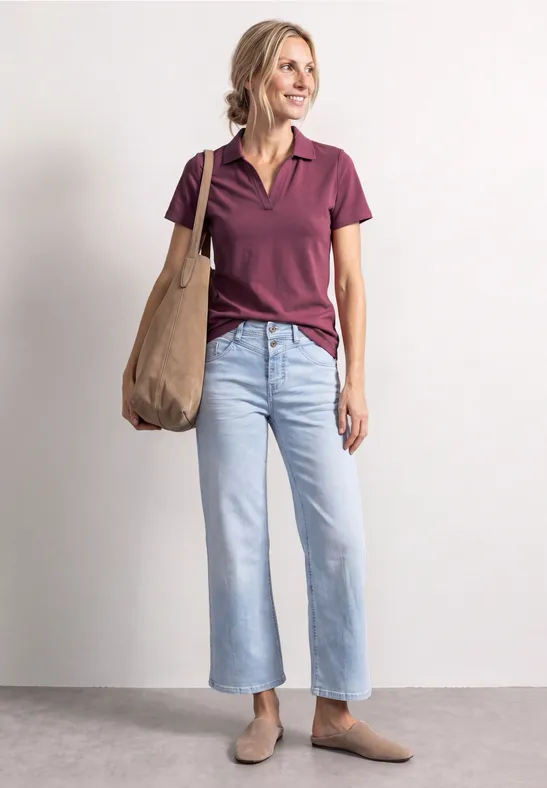 Kurzarm Poloshirt mit Split Neck Rosa