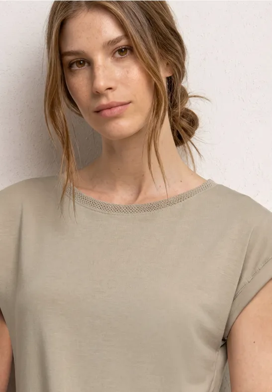 T-Shirt mit Boatneck und Deko-Tape female Beige