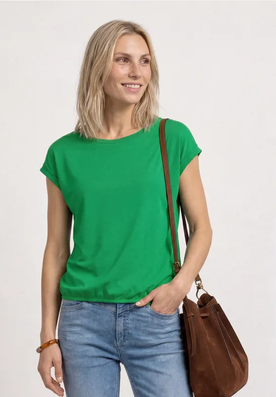 T-Shirt mit Boatneck und Deko-Tape female Grün
